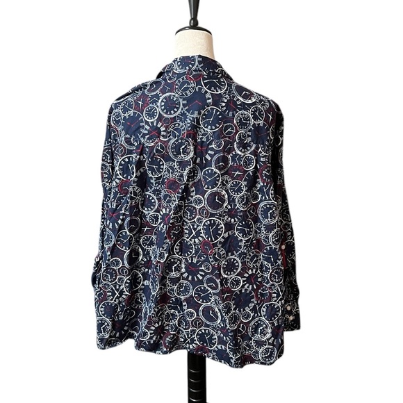 Catherines Blouse 3X 26/28 Red White Blue Long Sleeves Button Front - Picture 3 of 4